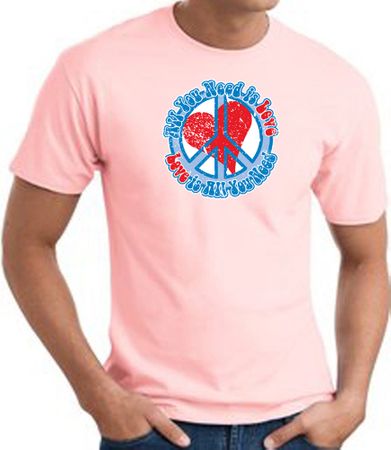 Peace Sign T-shirt - All You Need Is Love Adult Tee - Pink