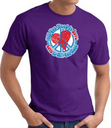 Peace Sign T-shirt - All You Need Is Love Adult Tee - Purple