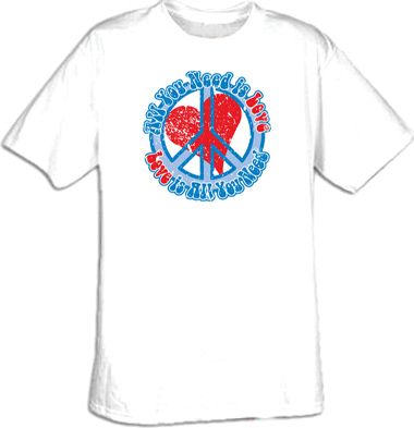 Peace Sign T-shirt - All You Need Is Love Adult Tee Shirt