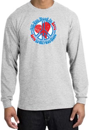 Peace Sign T-shirt All You Need Is Love Long Sleeve Tee Ash