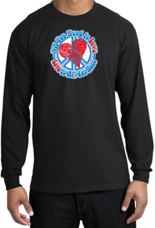 Peace Sign T-shirt All You Need Is Love Long Sleeve Tee Black
