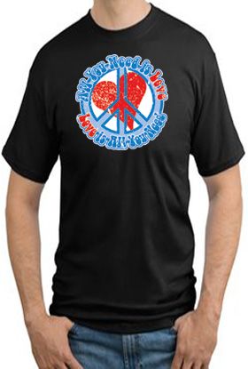 Peace Sign T-shirt - All You Need is Love Peace Sign Adult Tall Sizes