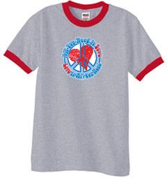 Peace Sign T-shirt All You Need Is Love Ringer Tee Heather Grey/Red Peace Sign T-shirt All You Need Is Love Ringer Tee Heather Grey/Red