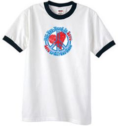 Peace Sign T-shirt All You Need Is Love Ringer Tee White/Black Peace Sign T-shirt All You Need Is Love Ringer Tee White/Black