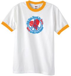 Peace Sign T-shirt All You Need Is Love Ringer Tee White/Gold Peace Sign T-shirt All You Need Is Love Ringer Tee White/Gold