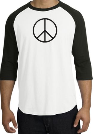 Peace Sign T-shirt Basic Peace Black Print Raglan Shirt White/Black
