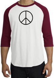 Peace Sign T-shirt Basic Peace Black Print Raglan Shirt White/Cardinal