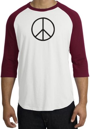 Peace Sign T-shirt Basic Peace Black Print Raglan Shirt White/Cardinal