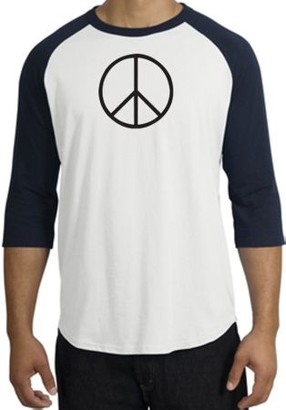 Peace Sign T-shirt Basic Peace Black Print Raglan Shirt White/Navy