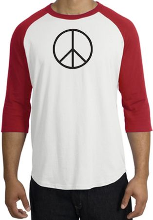 Peace Sign T-shirt Basic Peace Black Print Raglan Shirt White/Red