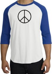 Peace Sign T-shirt Basic Peace Black Print Raglan Shirt White/Royal