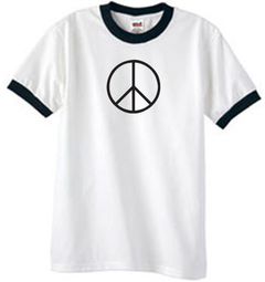 Peace Sign T-shirt Basic Peace Black Print Ringer Shirt White/Black