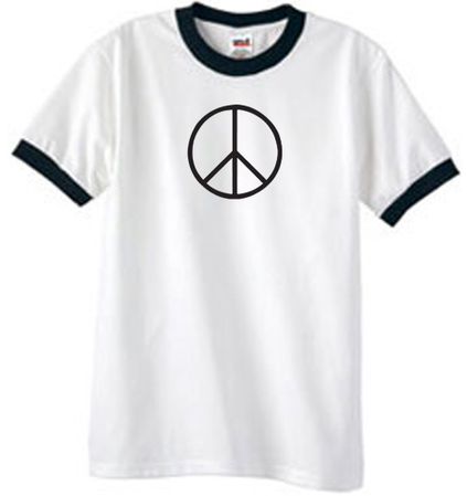 Peace Sign T-shirt Basic Peace Black Print Ringer Shirt White/Black