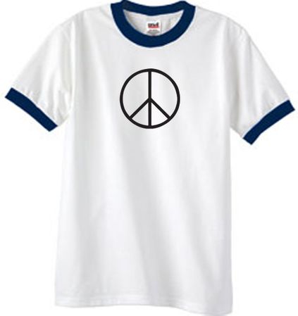 Peace Sign T-shirt Basic Peace Black Print Ringer Shirt White/Navy