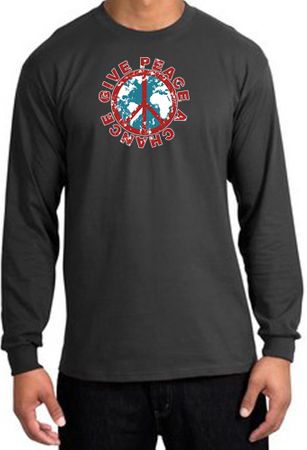 Peace Sign T-shirt Give Peace A Chance Long Sleeve Tee Charcoal