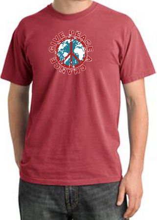 Peace Sign T-shirt Give Peace A Chance Pigment Dyed Tee Dashing Red