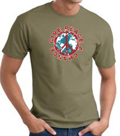 Peace Sign T-shirt - Give Peace A Chance World Adult Tee - Army