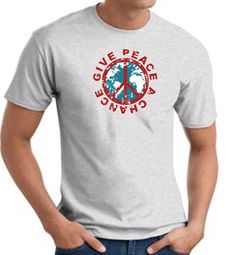 Peace Sign T-shirt - Give Peace A Chance World Adult Tee - Ash