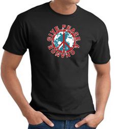 Peace Sign T-shirt - Give Peace A Chance World Adult Tee - Black