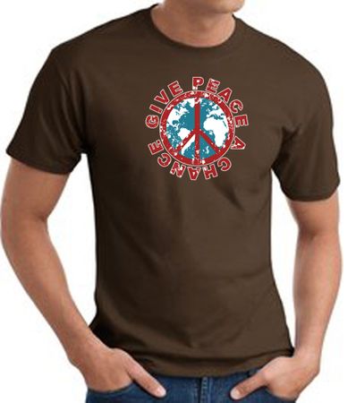 Peace Sign T-shirt - Give Peace A Chance World Adult Tee - Brown