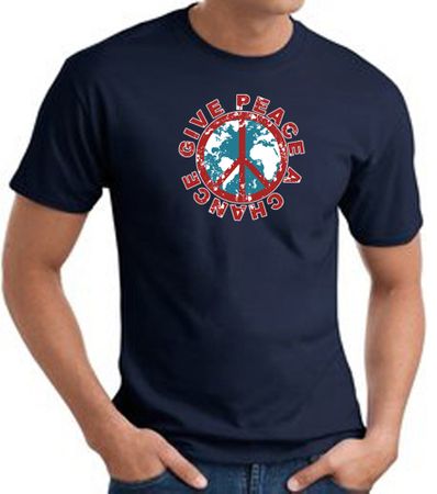 Peace Sign T-shirt - Give Peace A Chance World Adult Tee - Navy