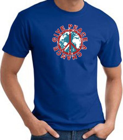 Peace Sign T-shirt - Give Peace A Chance World Adult Tee - Royal
