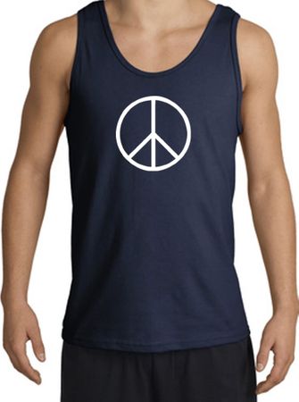 Peace Sign Tank Top Basic Peace White Print Tanktop Navy