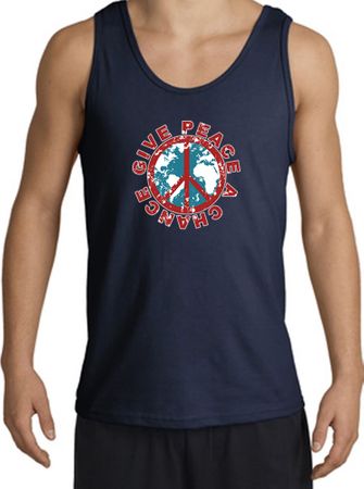 Peace Sign Tank Top - Give Peace A Chance World Tanktops - Navy
