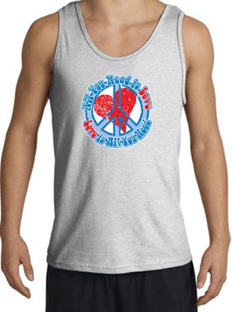 Peace Sign Tanktop - All You Need Is Love Adult Tank Top - Ash