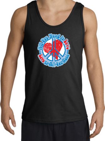 Peace Sign Tanktop - All You Need Is Love Adult Tank Top - Black