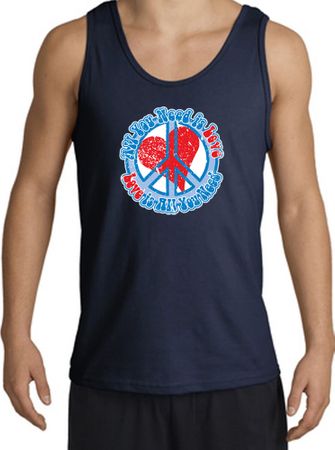 Peace Sign Tanktop - All You Need Is Love Adult Tank Top - Navy