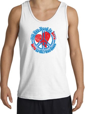 Peace Sign Tanktop - All You Need Is Love Adult Tank Top - White