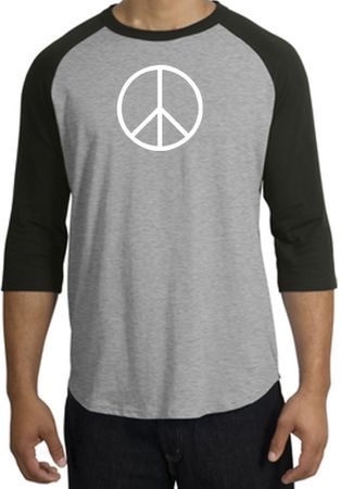 Peace Sign Tee Basic Peace White Print Raglan Shirt Heather Grey/Black