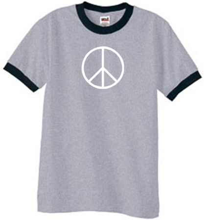 Peace Sign Tee Basic Peace White Print Ringer Shirt Heather Grey/Black