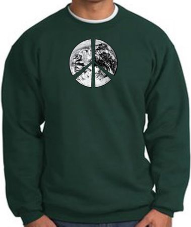 Peace Sweatshirt Peace Earth Satellite Image Sweatshirt Dark Green