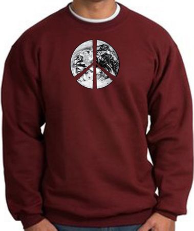 Peace Sweatshirt Peace Earth Satellite Image Sweatshirt Maroon