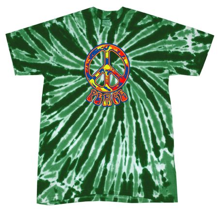 Peace Tie Dye T-shirt Funky Peace Dark Green Twist Tie Dye