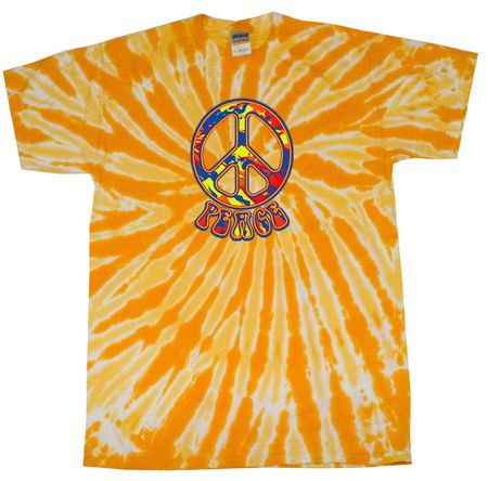 Peace Tie Dye T-shirt Funky Peace Gold Twist Tie Dye