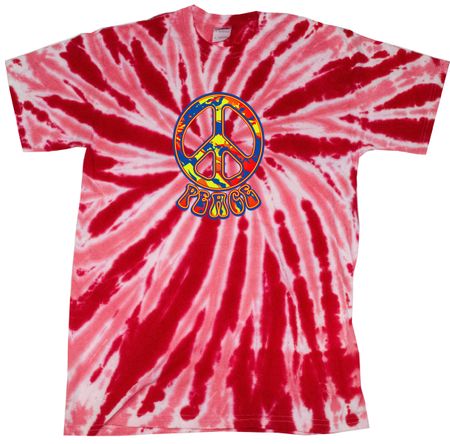 Peace Tie Dye T-shirt Funky Peace Red Twist Tie Dye
