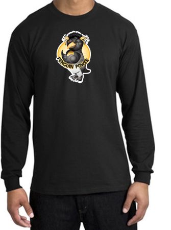 PENGUIN POWER Athletic Gym Workout Adult Long Sleeve T-shirt - Black