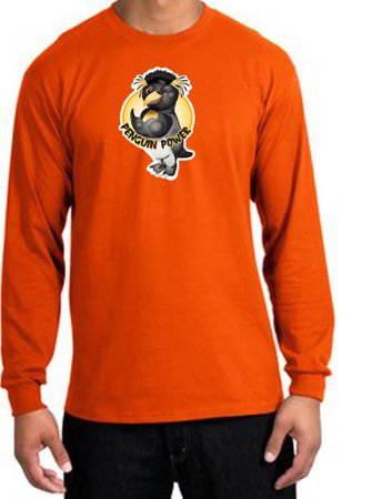 PENGUIN POWER Athletic Gym Workout Adult Long Sleeve T-shirt - Orange