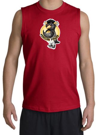 PENGUIN POWER Athletic Gym Workout Adult Muscle Shirt Shooter - Red