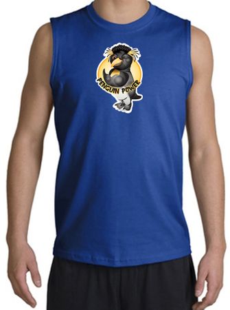 PENGUIN POWER Athletic Gym Workout Adult Muscle Shirt Shooter - Royal