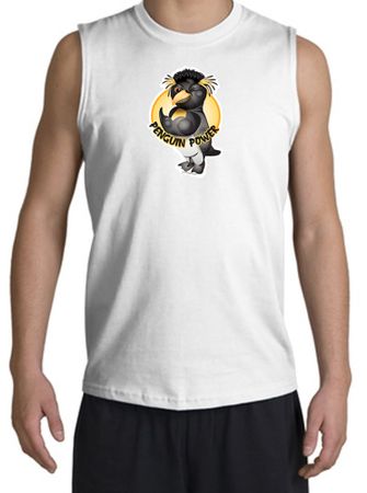 PENGUIN POWER Athletic Gym Workout Adult Muscle Shirt Shooter - White