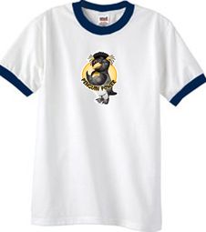 PENGUIN POWER Athletic Gym Workout Adult Ringer T-shirt - White/Navy