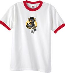 PENGUIN POWER Athletic Gym Workout Adult Ringer T-shirt - White/Red
