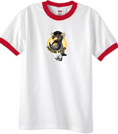 PENGUIN POWER Athletic Gym Workout Adult Ringer T-shirt - White/Red
