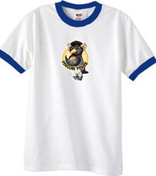 PENGUIN POWER Athletic Gym Workout Adult Ringer T-shirt - White/Royal