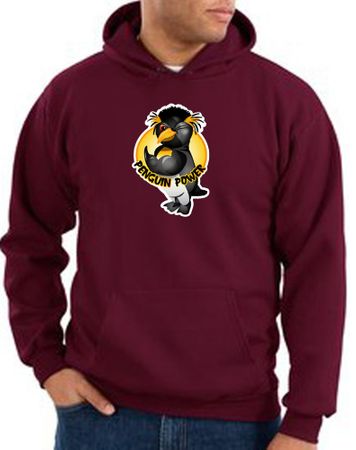 Penguin Power Hoodie Athletic Gym Workout Hoody Maroon