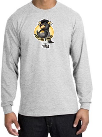 Penguin Power Shirt Athletic Gym Workout Long Sleeve Shirt Ash